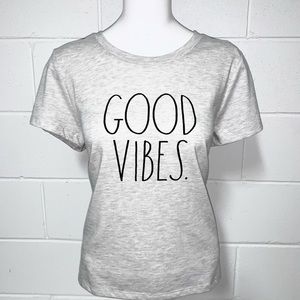 Rae Dunn “GOOD VIBES.” Gray Tee